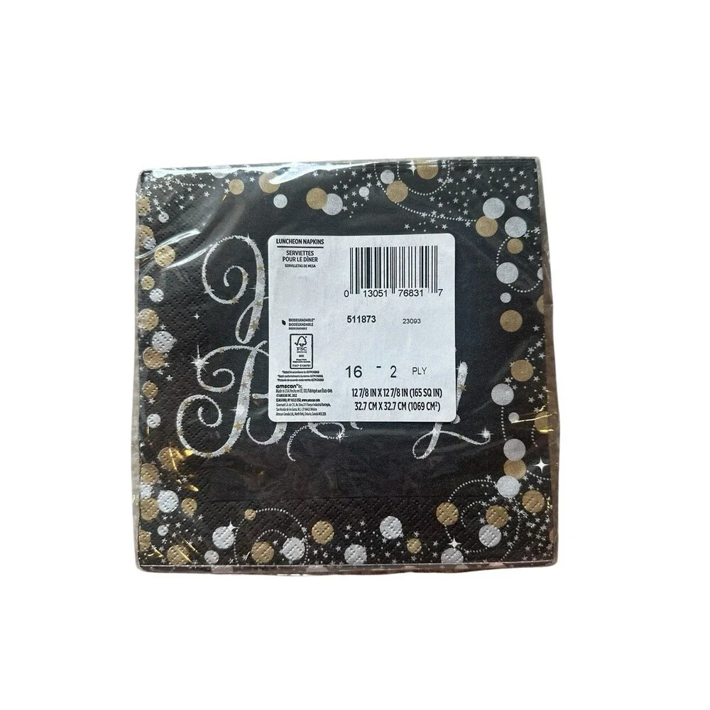 Happy Birthday Black Gold Silver 32 Plates & 32 Napkins 9